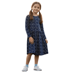 KIDSWORLD Mädchen Kinder-Kleid Baumwoll-Kleid mit Sternen-Print Sommer-Kleid 41548136 Dunkelblau/Weiß