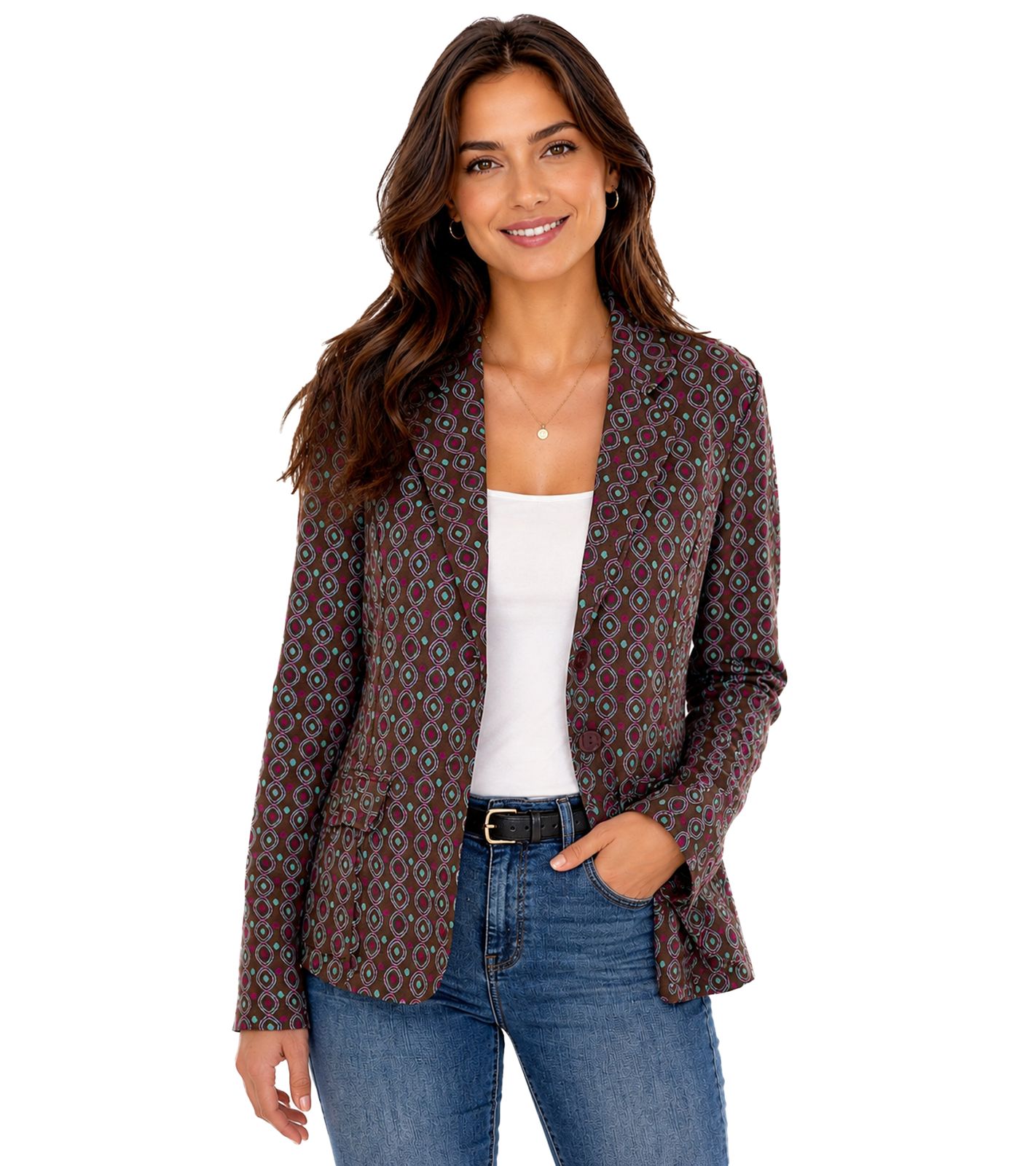 Aniston CASUALS Damen Blazer Kurz-Jacke mit Kn&ouml;pfen 56919808 Gr&uuml;n/Braun