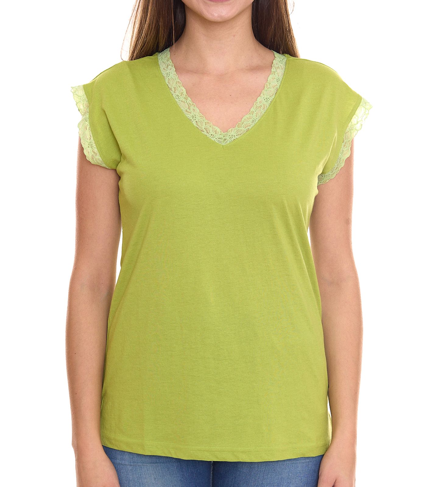 BOYSEN`S Damen Top mit Spitzendetails Kurzarm-Shirt 34323651 Gr&uuml;n