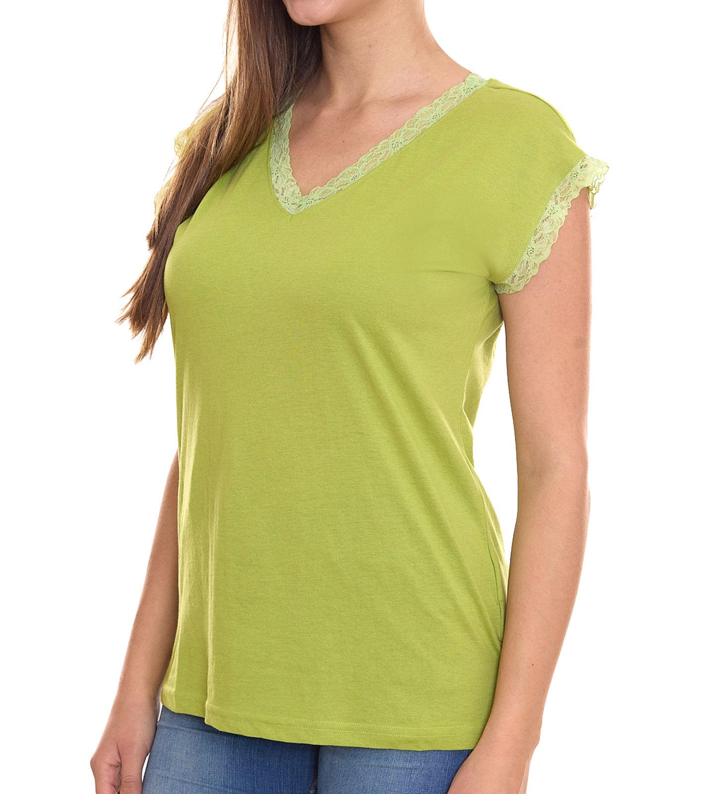 BOYSEN`S Damen Top mit Spitzendetails Kurzarm-Shirt 34323651 Gr&uuml;n