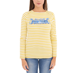 AjC Damen Shirt gestreiftes Langarm-Shirt Baumwolle mit Front-Print 67426709 Gelb/Weiß/Blau