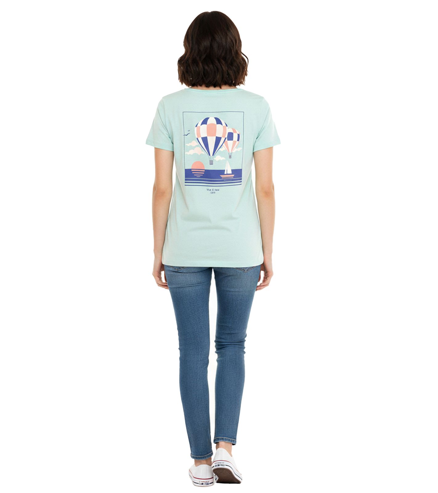 AjC Damen T-Shirt mit Vista Al Mar R&uuml;cken-Print kurz&auml;rmliges Sommer-Shirt 35732517 Mint-Gr&uuml;n