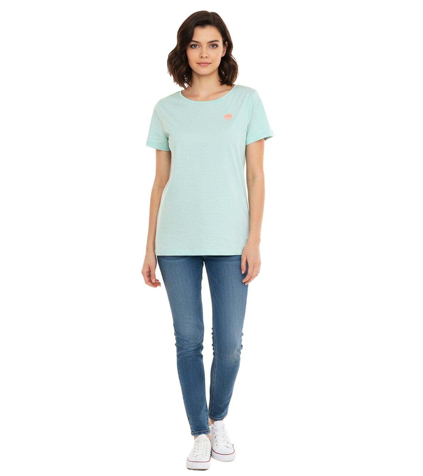 AjC Damen T-Shirt mit Vista Al Mar R&uuml;cken-Print kurz&auml;rmliges Sommer-Shirt 35732517 Mint-Gr&uuml;n