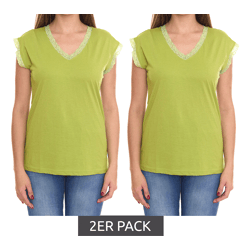 2er Sparpack BOYSEN`S Damen Top mit Spitzendetails Kurzarm-Shirt 34323651 Grün