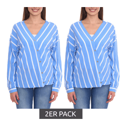 2er Sparpack AjC Damen Schlupf-Bluse nachhaltige V-Neck Bluse gestreift 48173418 Blau/Weiß
