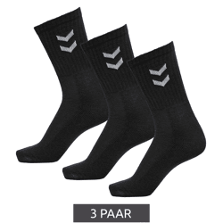 3 Paar hummel Damen & Kinder Basic Damen Crew-Socken mit Kontrastwinkel Kinder Baumwoll-Strümpfe Sport-Socken 022030-2001 Schwarz
