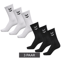 3 Paar Damen & Kinder hummel Basic Crew-Socken mit Kontrastwinkel Baumwoll-Strümpfe Sport-Socken 022030 Schwarz oder Weiß