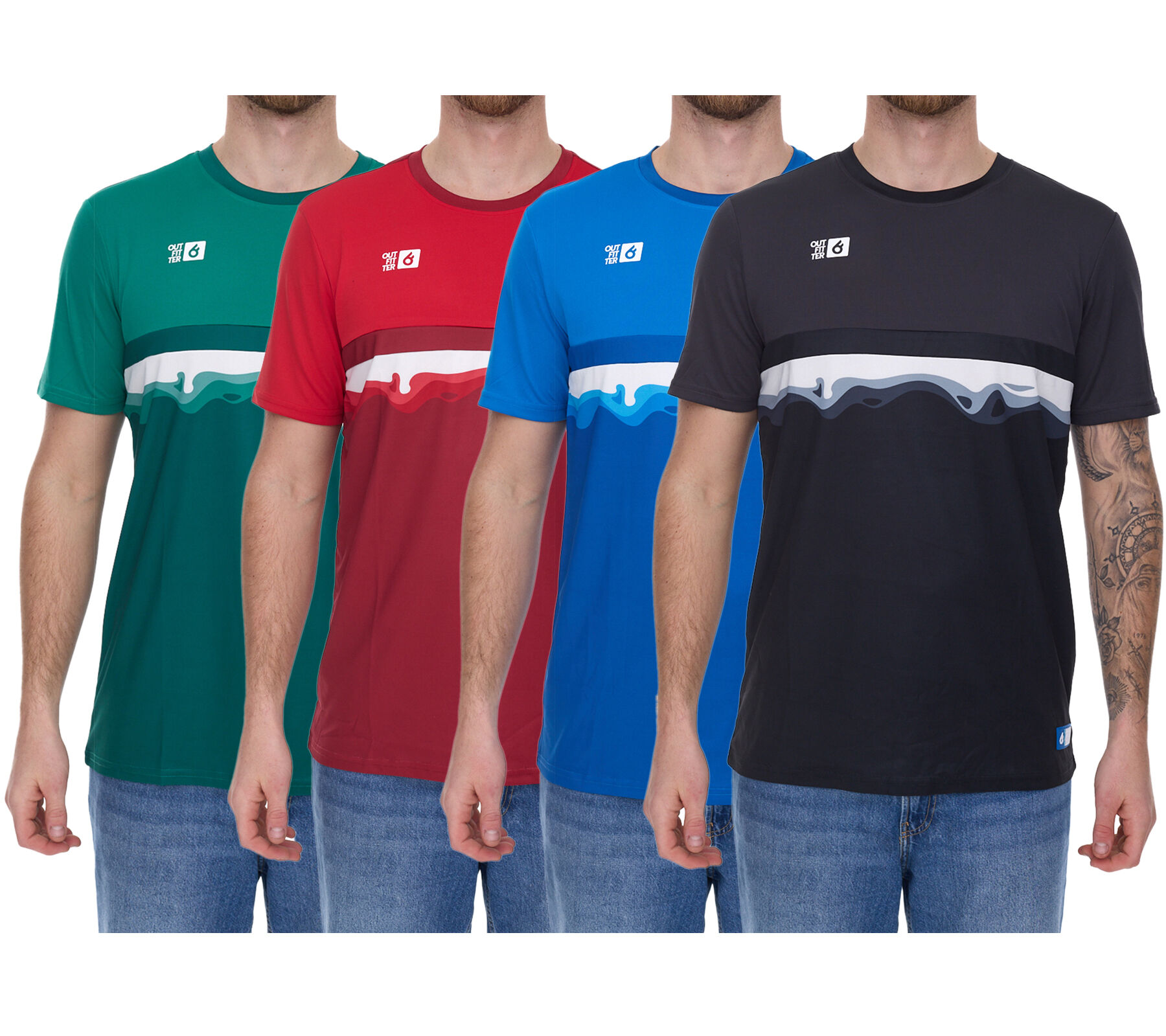 Outfitter OCEAN FABRICS TAHI Herren nachhaltiges Training-Shirt mit Mesh-Einsätzen Fitness-Shirt Kurzarm-Shirt OUT-M-1021-OTW Rot, Blau, S