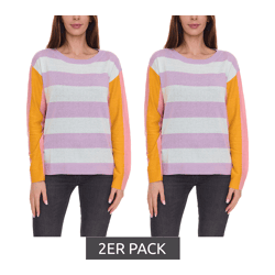 2er Sparpack Aniston CASUAL Pullover stylischer Damen Strick-Pullover im Colourblock-Look 51008313 Violett/Bunt