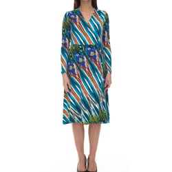 Aniston CASUAL Damen Midi-Kleid bunt gemustertes Wickel-Kleid Langarm 75955239 Blau/Bunt
