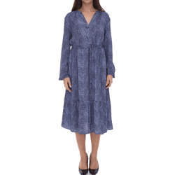 Tamaris Damen Maxi-Kleid mit Volantrock Webkleid mit Tunnelzug 30989605 Lila-Blau/Schwarz
