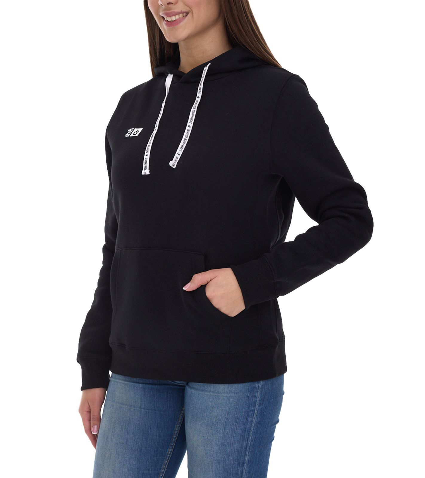 Outfitter Ocean Fabrics Thai Damen Hoodie nachhaltiger Kapuzen-Pullover im Basic-Style OUT-W-1003-OTW-03 Schwarz