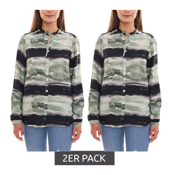 2er Pack bruno banani Damen Langarm-Bluse im Batik-Look Sommershirt 31663237 Grün/Schwarz