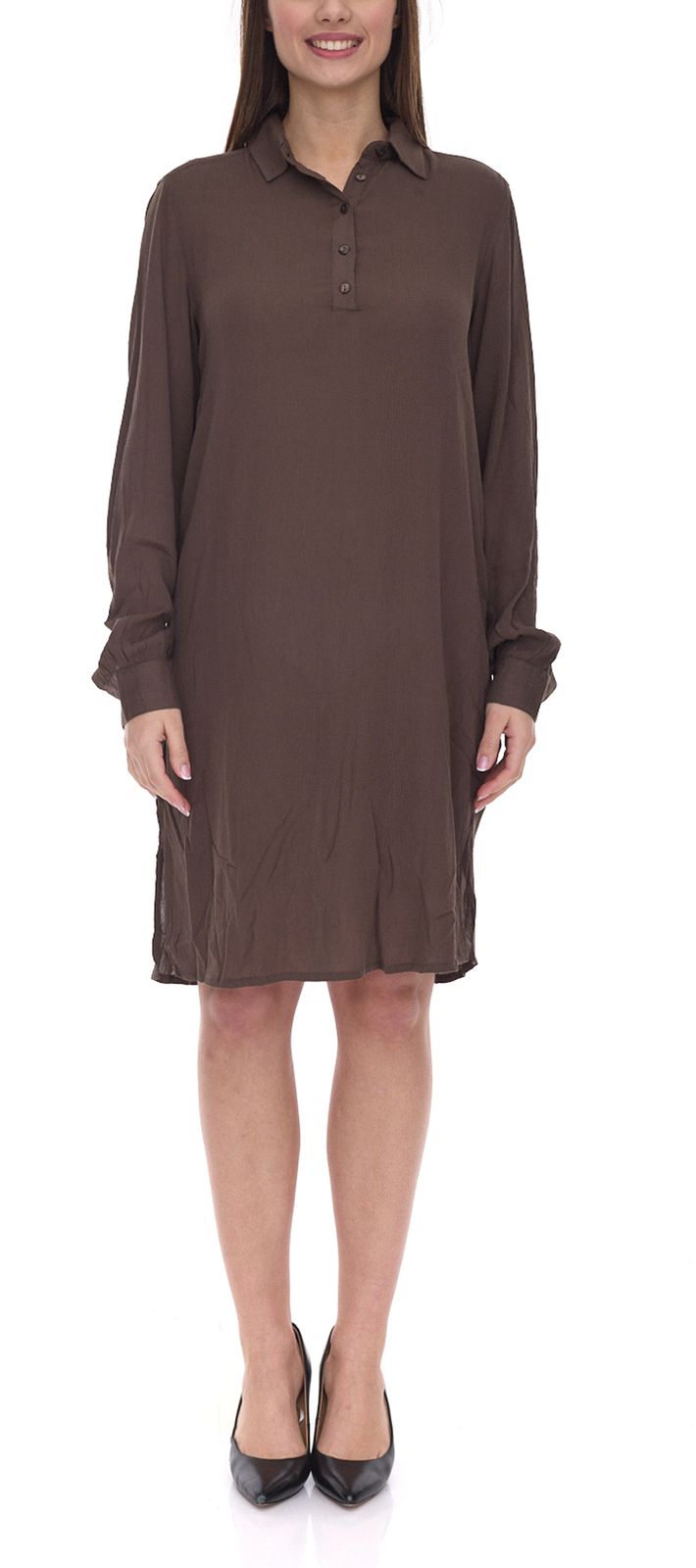 BOYSEN&acute;S Kleid Damen Hemdblusen-Kleid in Crinkle Optik leicht durchscheinend 42883962 Braun