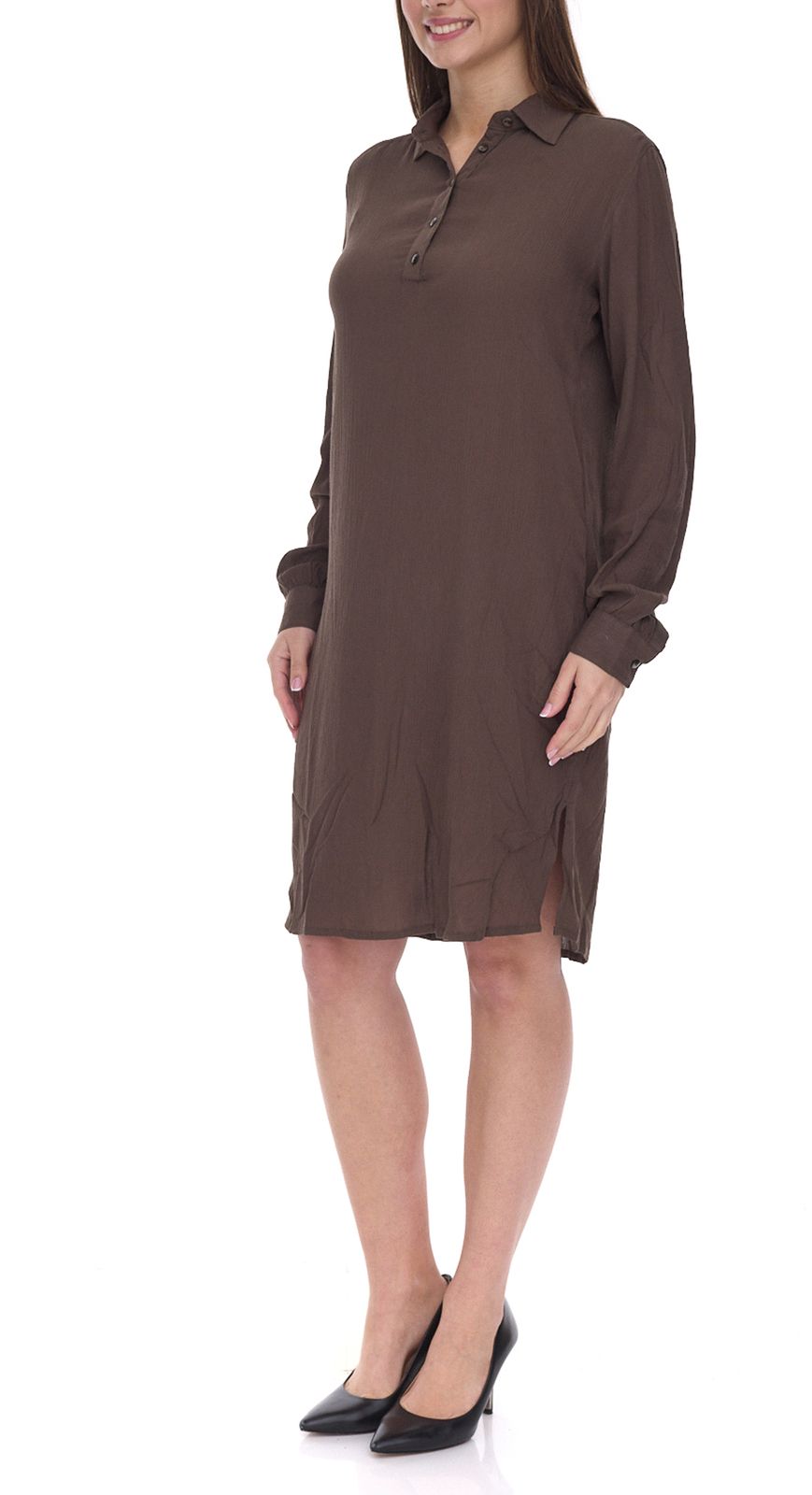 BOYSEN&acute;S Kleid Damen Hemdblusen-Kleid in Crinkle Optik leicht durchscheinend 42883962 Braun