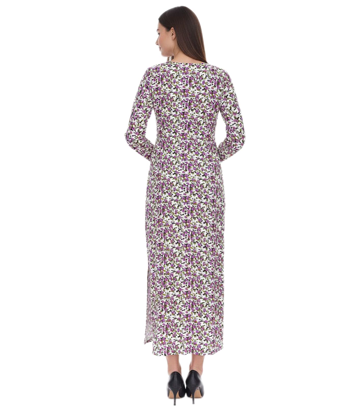 Aniston Damen Sommer-Kleid mit floralem Allover-Print Maxi-Kleid 28702063 Wei&szlig;/ Lila/Gr&uuml;n