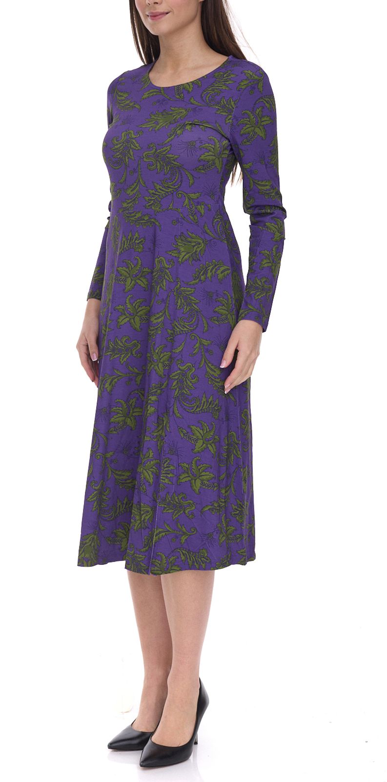 Aniston Damen Maschenkleid mit Floralemmuster Langarm 41876054 Lila/Gr&uuml;n