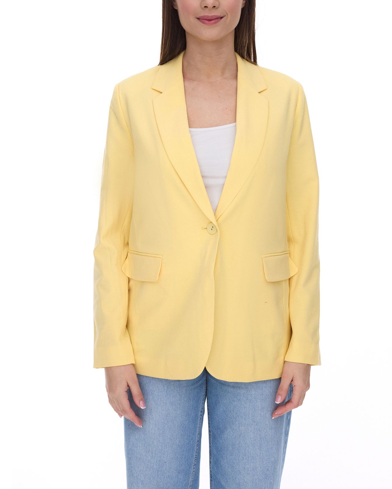 AjC Damen Blazer h&uuml;ftlanger Boyfriend-Blazer mit Innenfutter und Ein-Knopf-Verschluss 53438757 Gelb