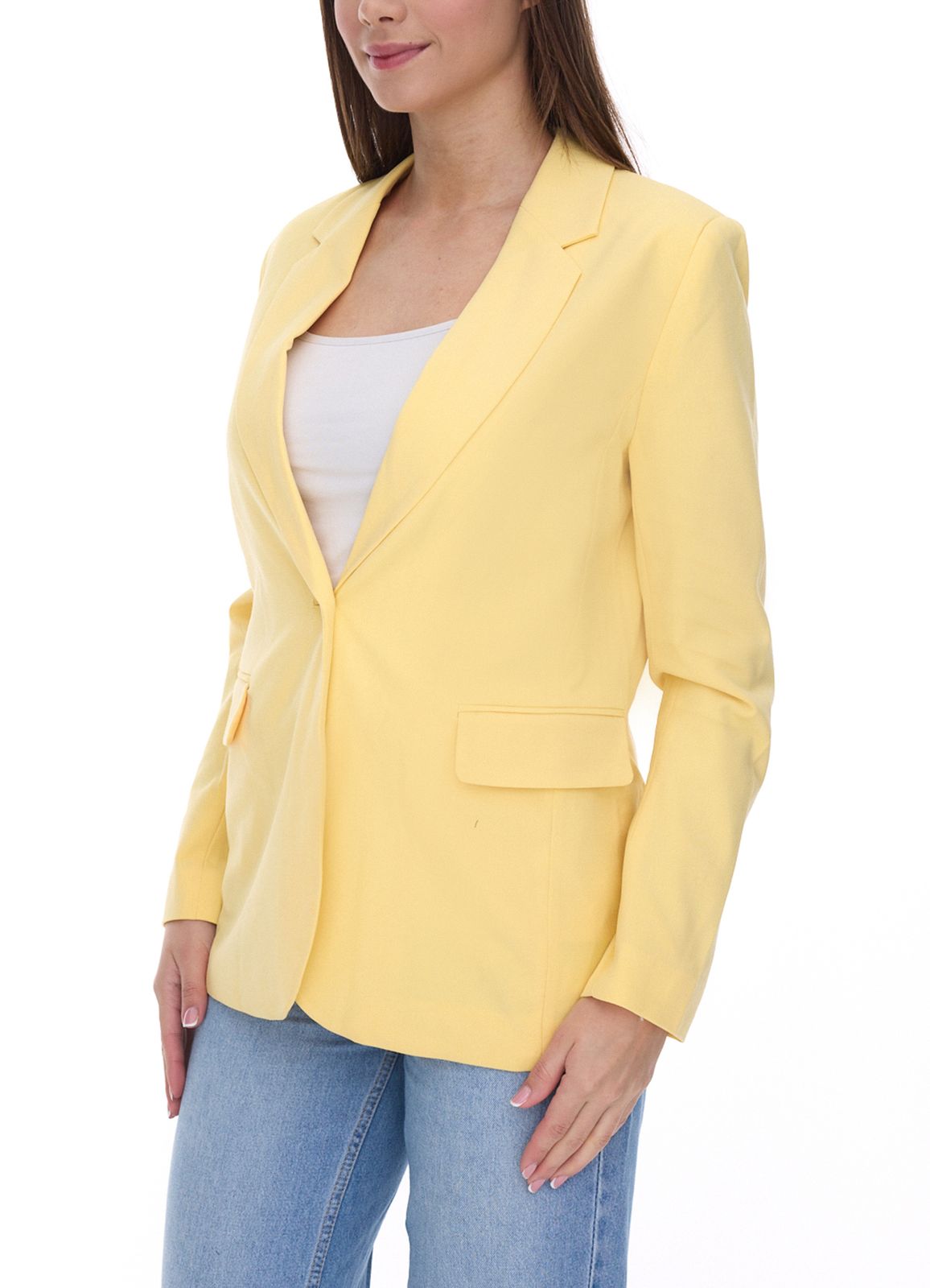 AjC Damen Blazer h&uuml;ftlanger Boyfriend-Blazer mit Innenfutter und Ein-Knopf-Verschluss 53438757 Gelb