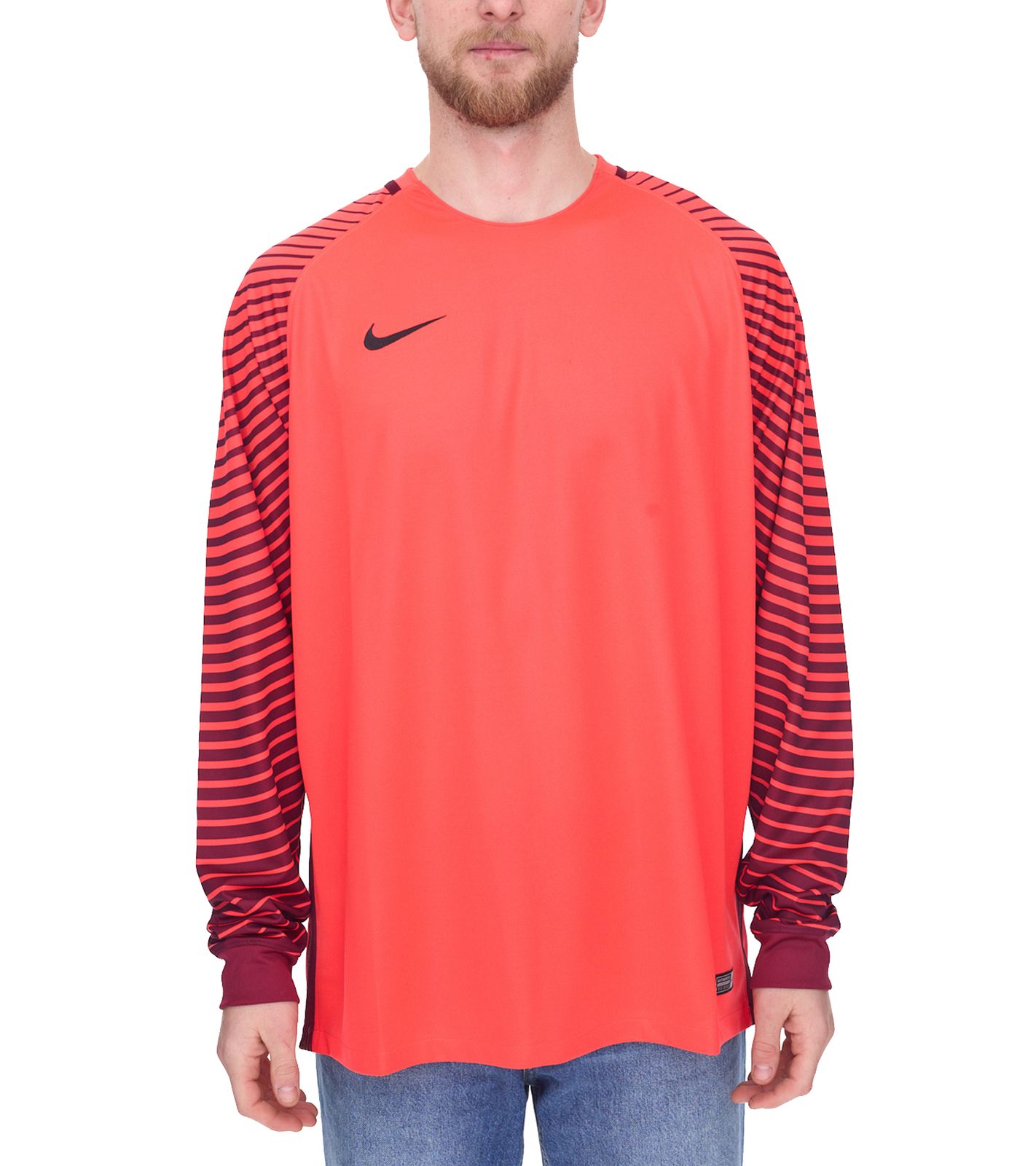 NIKE Gardien Longsleeve Herren Torwart-Trikot mit Dry-Fit Langarm-Shirt Fu&szlig;ball 725882-671 Rot/Schwarz
