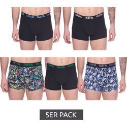 5er Pack TASTIQ Herren Boxershorts in Geschenkbox mit Weltraum-Print Baumwoll-Unterhose Tas/1/BCX5/SPAC Schwarz/Bunt