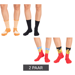 2 Paar TASTIQ Baumwoll-Socken mit Print lange Strümpfe in Geschenkbox TAS/1/CSX2 mit Pommesdruck oder mit Latte Macchiato Print