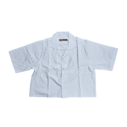 Denim Project Damen Crop-Bluse Baumwoll-Shirt gestreifte Alltags-Bluse DPW10023-016 W073 Weiß/Hellblau