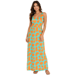 Aniston CASUAL Damen Jersey-Kleid mit farbenfrohen Druck Maxi-Kleid Türkis/Orange