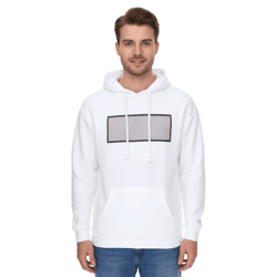 vsct Net Application Men's Hoodie with Grid Print on the Chest, Cotton Hooded Sweatshirt 5643160 Ecru/White