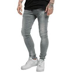 vsct Keanu Herren Slim-Fit Jeans im Destroyed-Look Denim-Hose mit Farbspritzer D5643094 Grau
