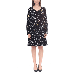 Tamaris Damen Mini-Kleid mit langen Ärmeln Web-Kleid mit floralem Allover-Print 38428365 Schwarz