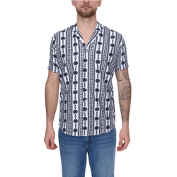 vsct Clubwear Herren Shirt mit Allover Geomatrix-Muster Kurzarm-Shirt mit Knopfleiste 5643309 Weiß/Schwarz