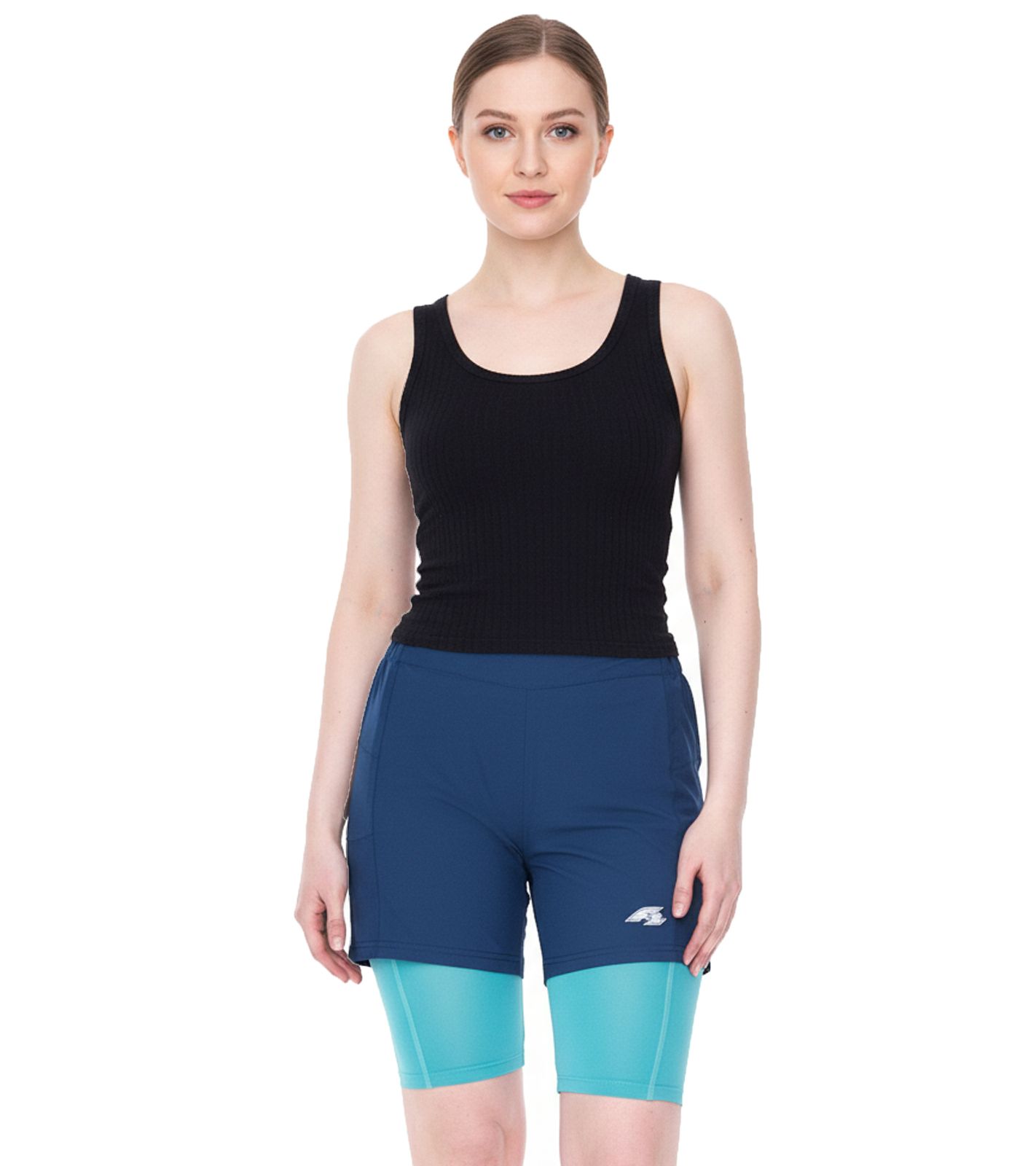 F2 Fahrrad-Hose nachhaltige Damen Mountainbike-Hose mit Sitzpad 2in1 Fahrrad-Shorts 89267667 T&uuml;rkis/Blau
