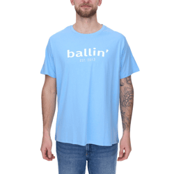 Ballin Est. 2013 Herren nachhaltiges Baumwoll-Shirt mit Logo-Print auf der Front Kurzarm-Shirt SH-REG-H050 Hellblau