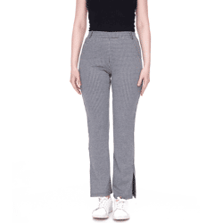 AjC Damen karierte Stoff-Hose modische Bootcut-Hose in Schlupf-Form 71797023 Schwarz/Weiß