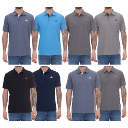adidas Drive Polo or Drive Polo Heather Men's Polo Shirt with AeroReady—a sustainable sports golf shirt in gray, blue, and black