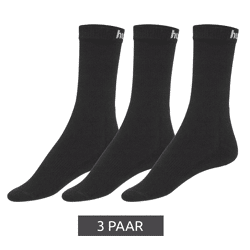 3 Paar hummel Damen & Kinder Basic Sport-Socken mit Marken-Schriftzug Baumwoll-Strümpfe Alltags-Socken 205603 2001 Schwarz