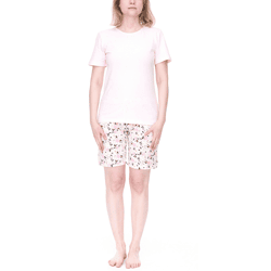 CINQUE Shorty Damen Baumwoll-Pyjama kurze Hose mit Blumen-Print Rundhals-Shirt Rosa/Weiß
