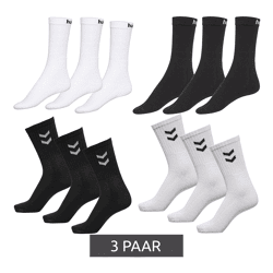 3 Paar hummel Damen & Kinder Basic Sport-Socken Baumwoll-Strümpfe Alltags-Socken mit Marken-Schriftzug 205603 oder Kontrastwinkel 022030 i