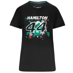 Mercedes-Benz AMG Petronas F1 Lewis Damen T-Shirt mit Lewis Hamilton Schriftzug 44 Baumwoll-Shirt 701218889 001 Schwarz