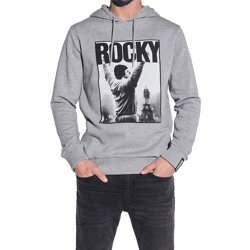 COURSE Rocky Balboa Herren Hoodie im melierten Design Kapuzen-Pullover mit großen Rocky Foto-Print und Patch Baumwoll-Sweater 4860 Grau