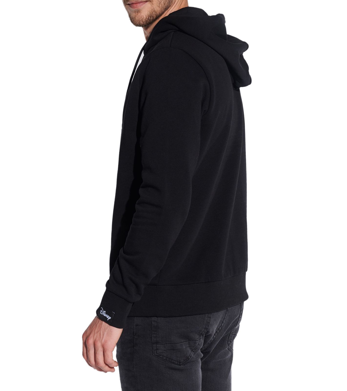 COURSE Mickey Mouse Herren Hoodie mit Mickey-Hand-Print und Patch Kapuzen-Pullover Baumwoll-Sweater 4846 Schwarz
