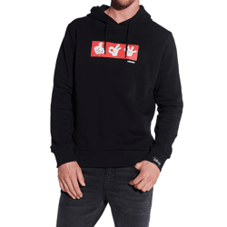 COURSE Mickey Mouse Herren Hoodie mit Mickey-Hand-Print und Patch Kapuzen-Pullover Baumwoll-Sweater 4846 Schwarz