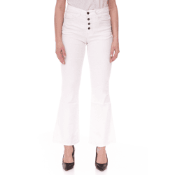 AjC Damen High Waist Jeans Baumwoll-Hose Bootcut Hose mit Knopfdetails 5-Pocket 54416149 Wollweiß
