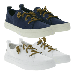 SPERRY Crest Vibe Canvas Damen Freizeit-Sneaker Alltags-Schuhe Schlupf-Schuhe STS8190 Dunkelblau/Braun oder Weiß/Braun