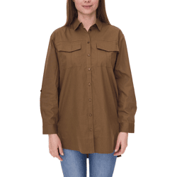 AjC Damen Bluse Oversized Langarm-Shirt aus Baumwolle mit krempelbaren Ärmeln 56957227 Khaki