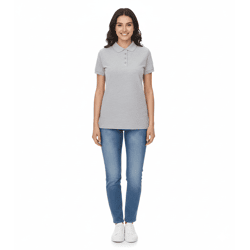 SANTINO Mika Women's Organic Cotton Polo Shirt with 4-button placket, short-sleeved, heathered, 210 g/m², gray