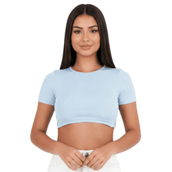 Sixth June Damen Crop-Top geripptes Sommer-Shirt mit Rückenausschnitt Kurzarm-Shirt W33854KTO-L Hellblau