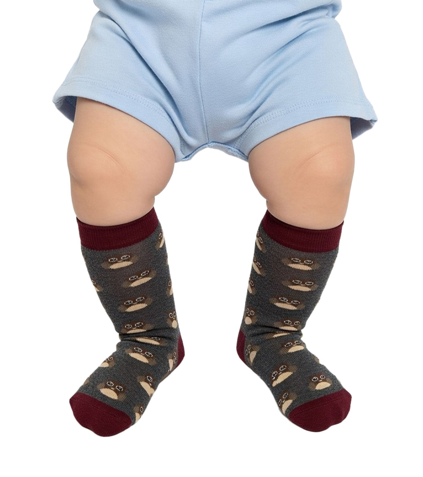 1 Paar Moustard Owl  Baumwoll-Socken mit Eulen-Allover-Print gemusterte lange Str&uuml;mpfe 20S-OWL Grau/Rot/Beige