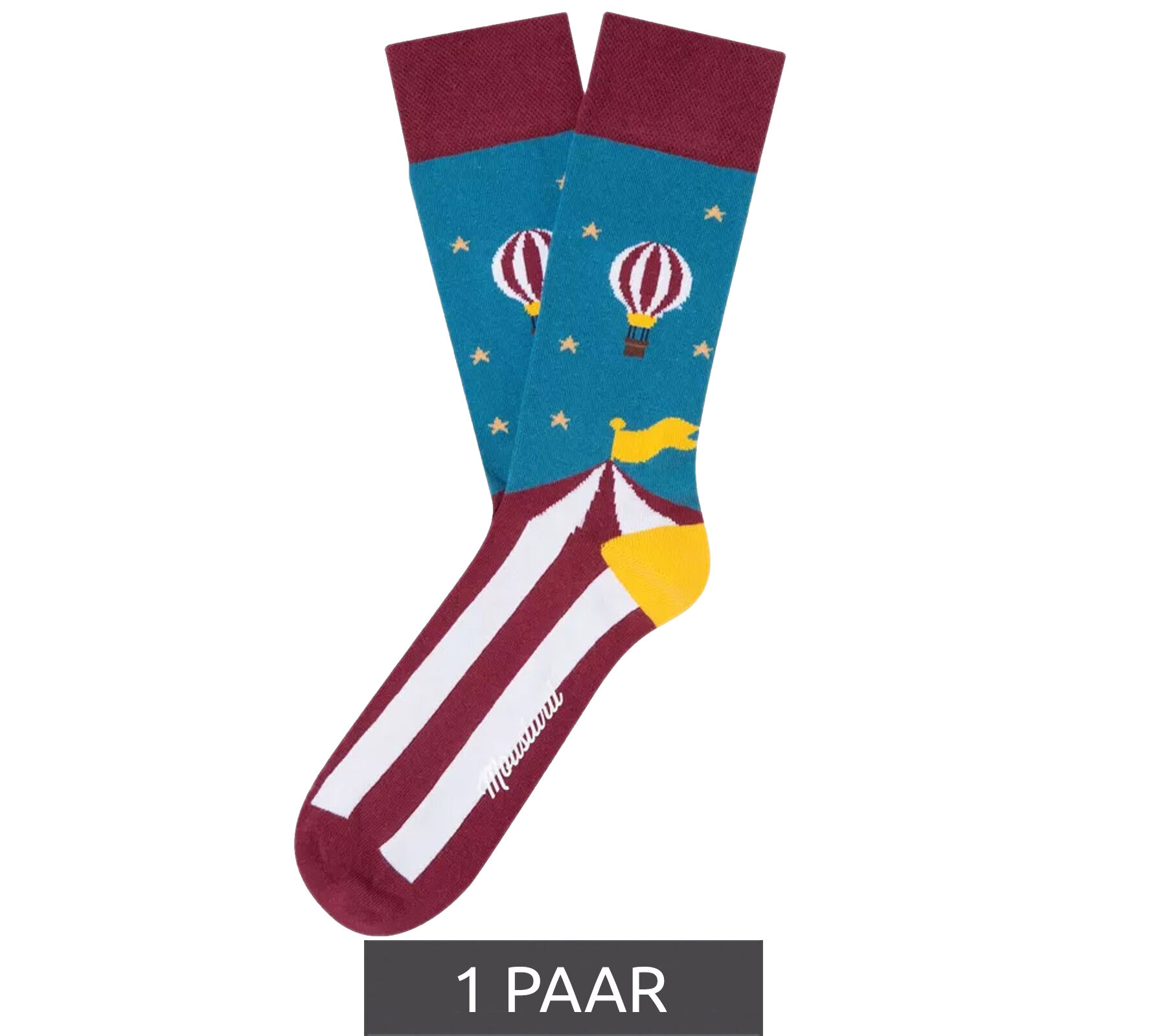 1 Paar Moustard Circus and Baloons Baumwoll-Socken Circus Design mit Heißluftballon gestreifte und gemusterte lange Strümpfe 20S-CIRCUS B
